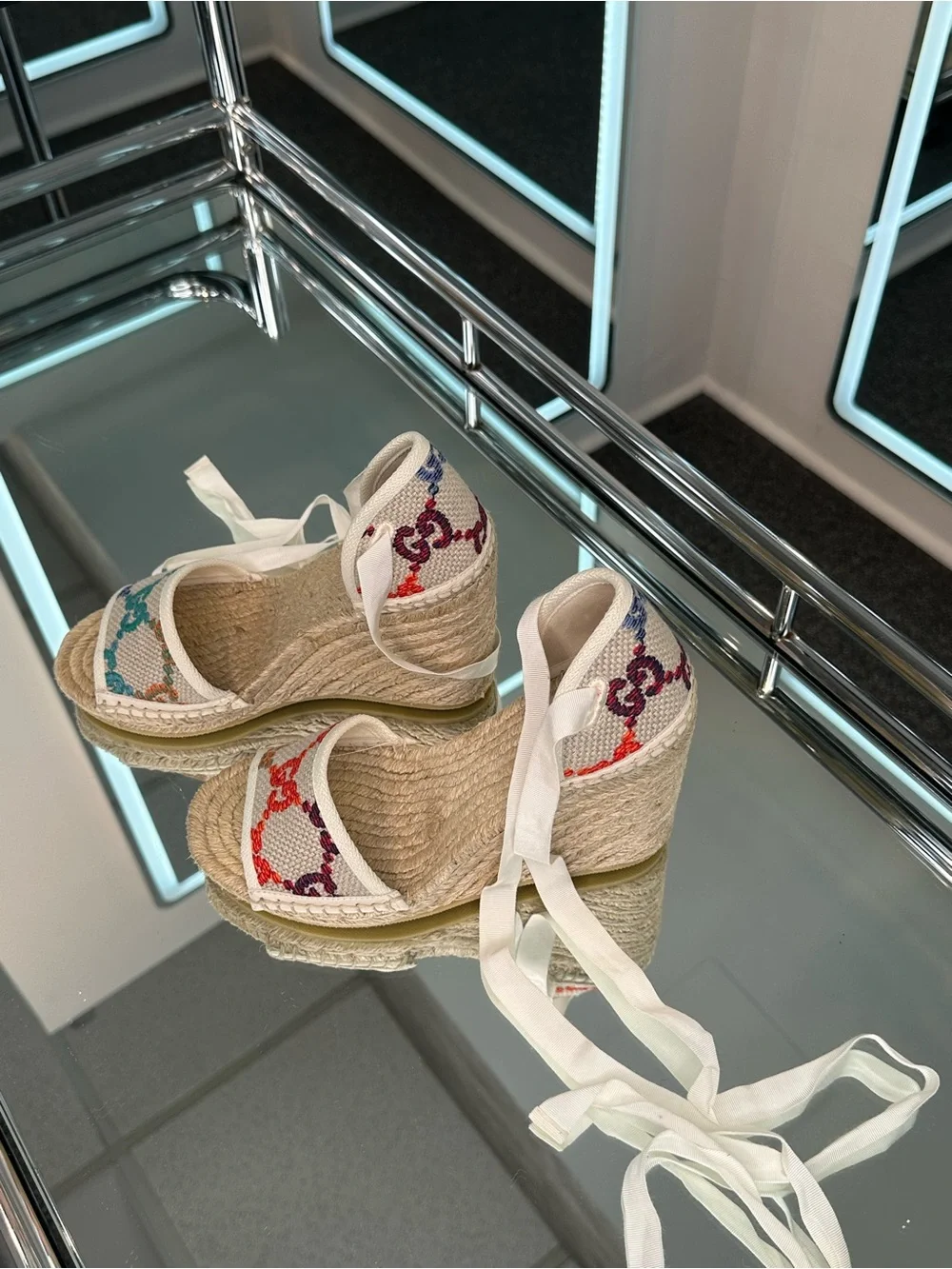 Gucci GG Multicolor Linen Espadrille Wedge